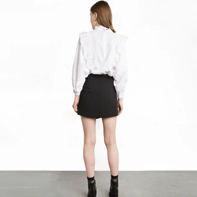Asymmetric button style mini skirt