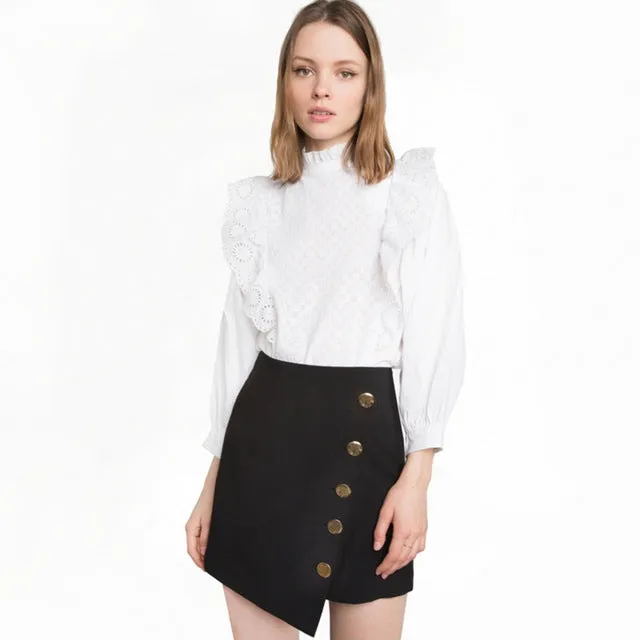 Asymmetric button style mini skirt