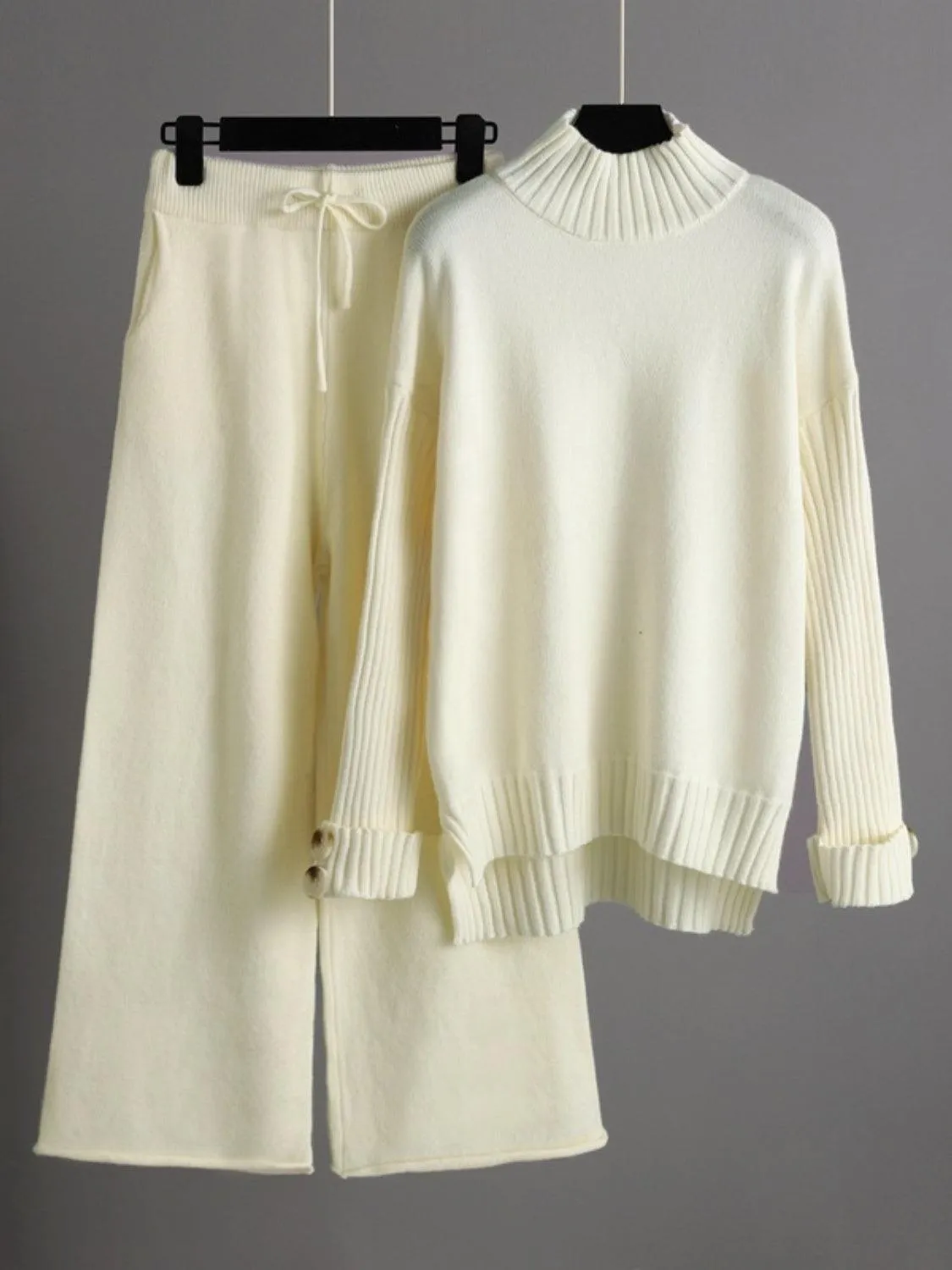 Basic Bae Turtleneck Sweater Set Long Sleeve Knit Top and Pants