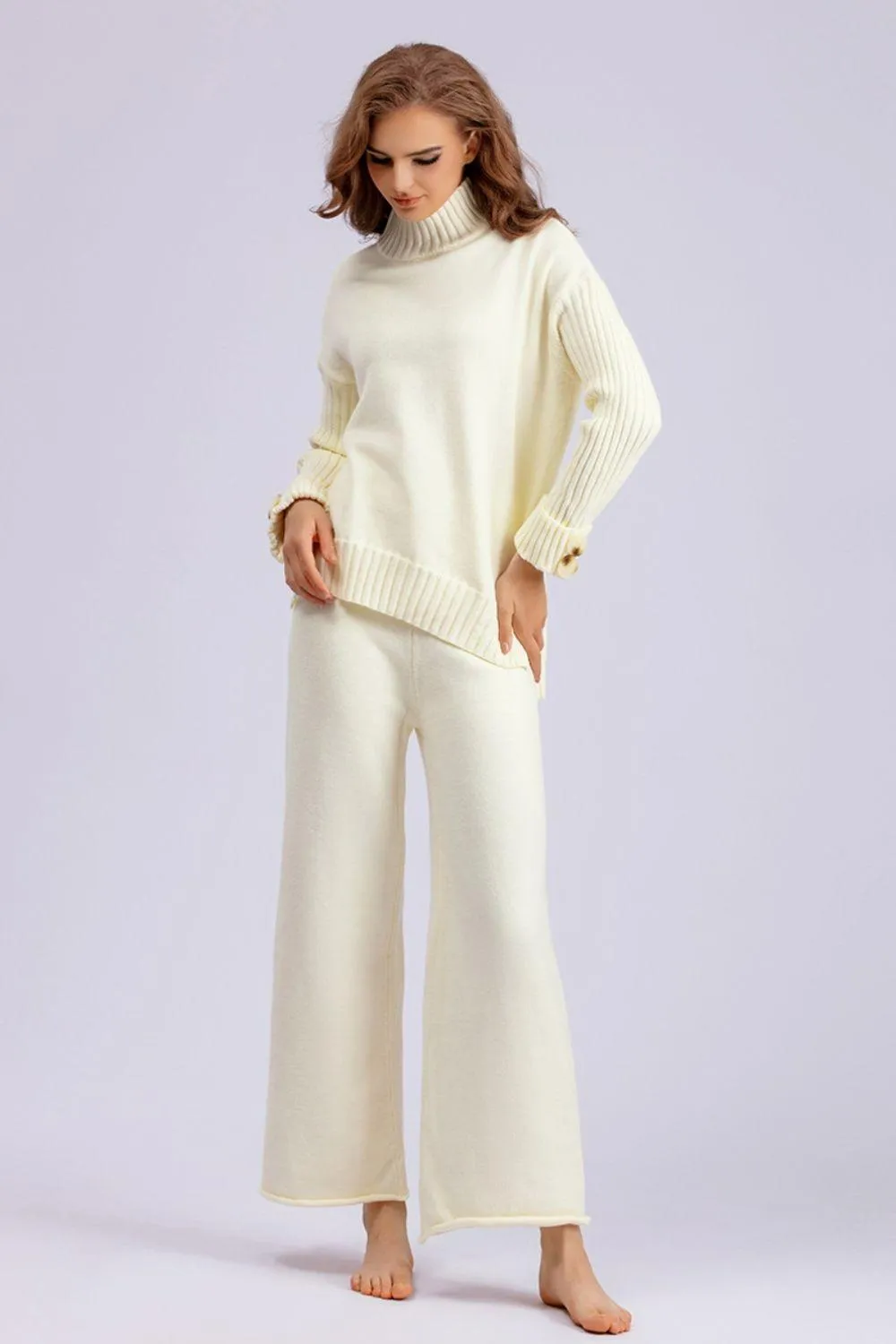 Basic Bae Turtleneck Sweater Set Long Sleeve Knit Top and Pants