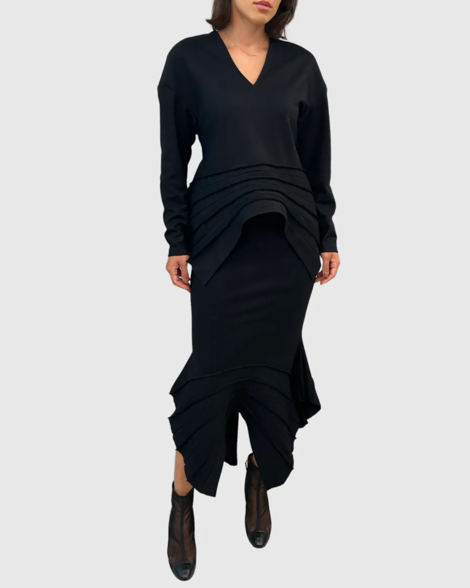 Black Wool Pleated Skirt