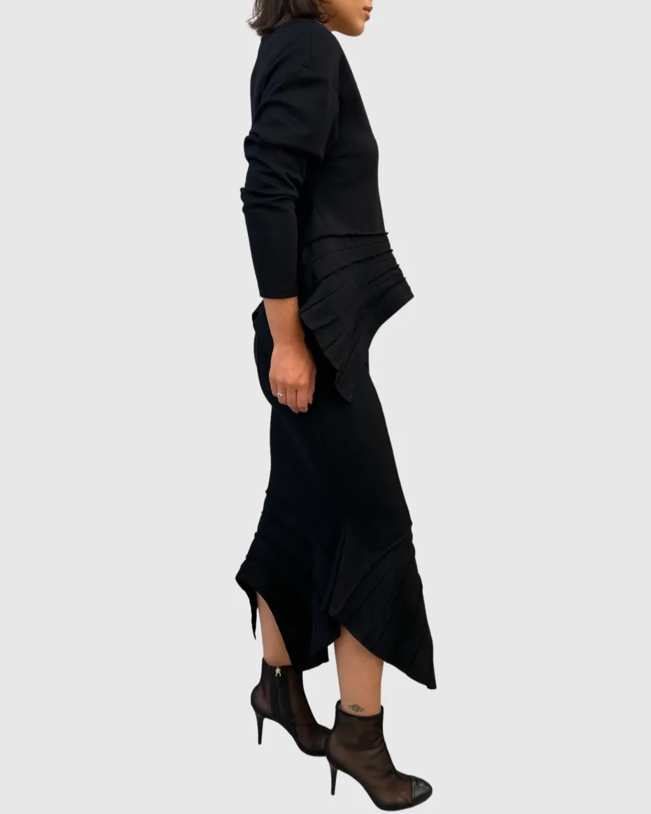Black Wool Pleated Skirt
