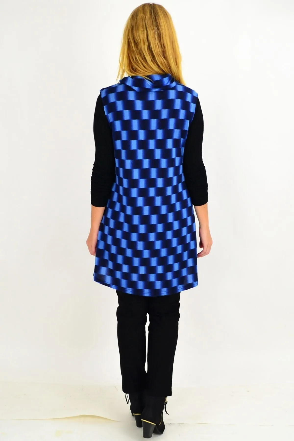 Blue Check Fold Over Front Tunic Top