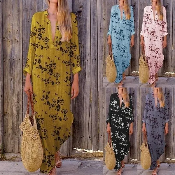 Boho V-neck Colorful Irregular Print Dress Long Skirt
