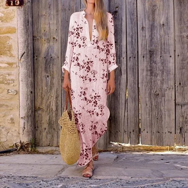 Boho V-neck Colorful Irregular Print Dress Long Skirt
