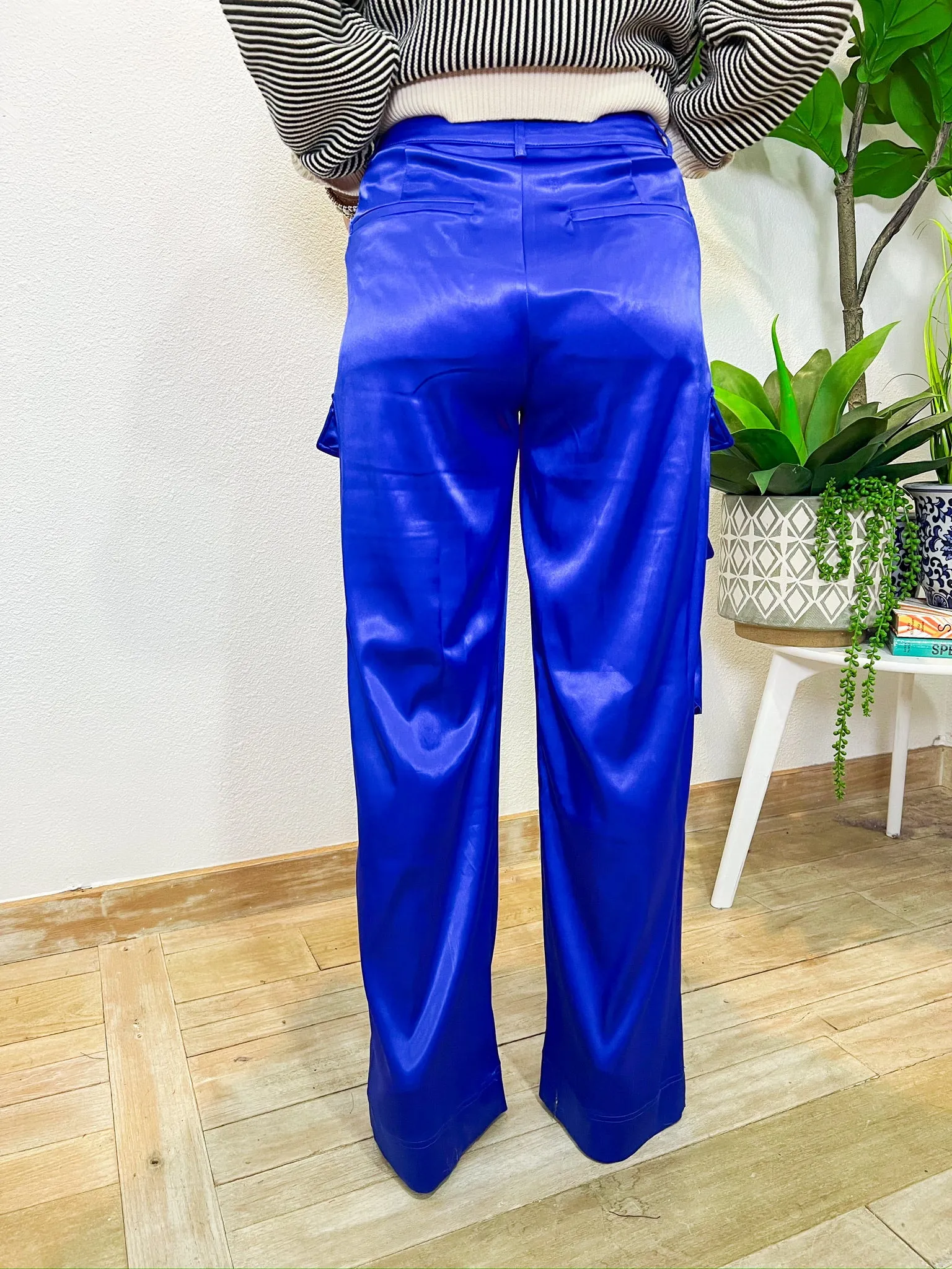 Cassie Satin Cargo Pants - Royal Blue