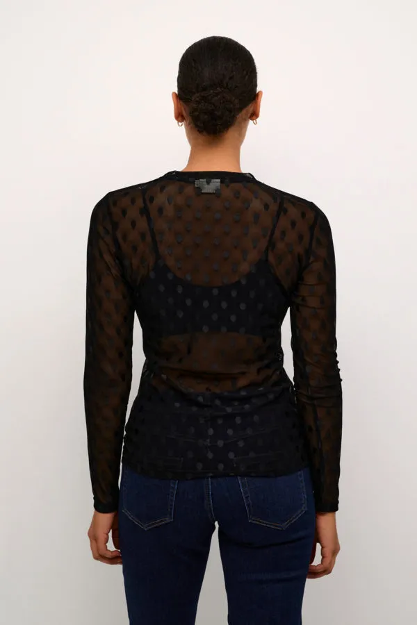 DOT MESH LS MOCK NECK TOP