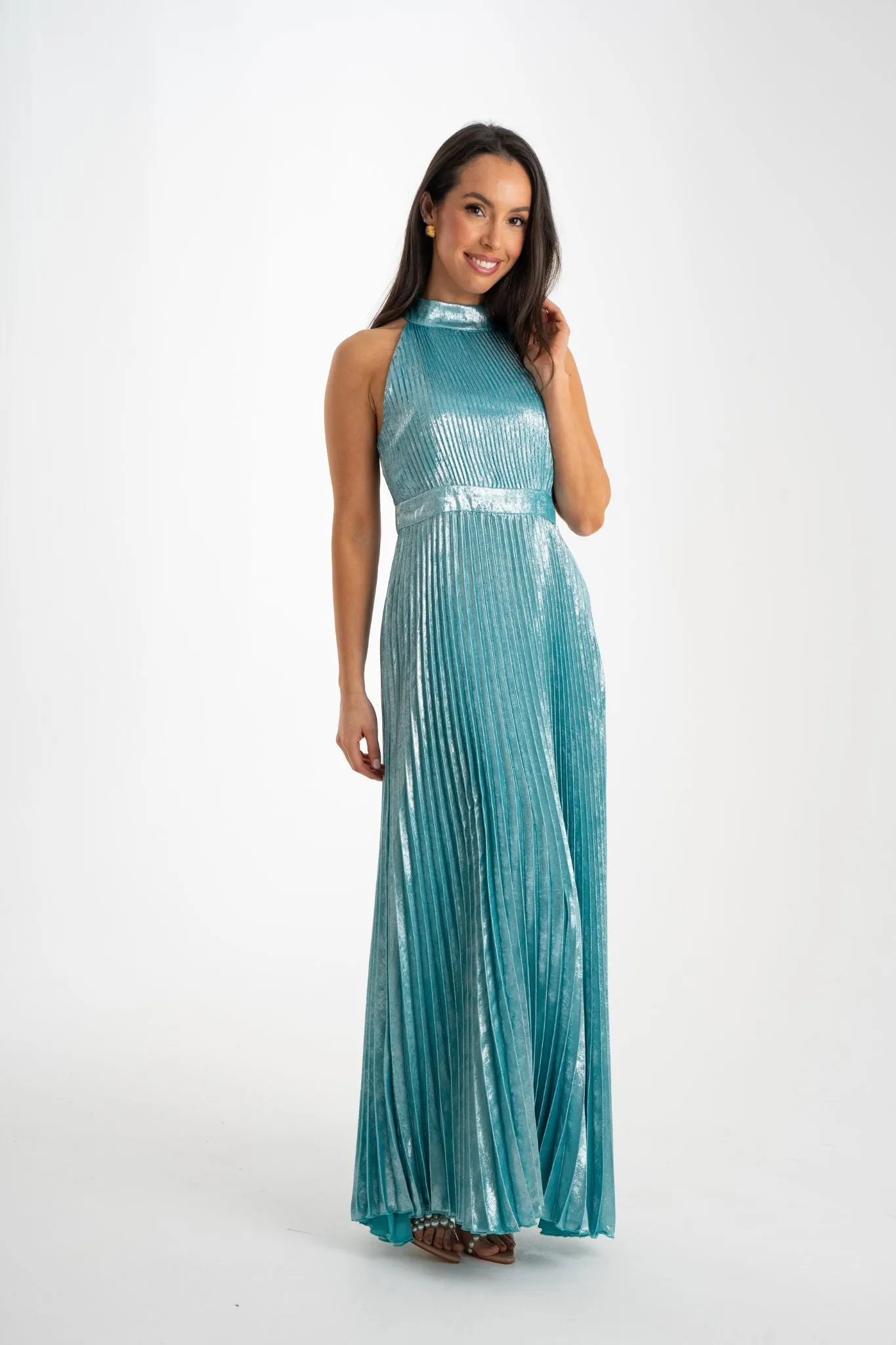 Grace Pleated Dress In Turquoise