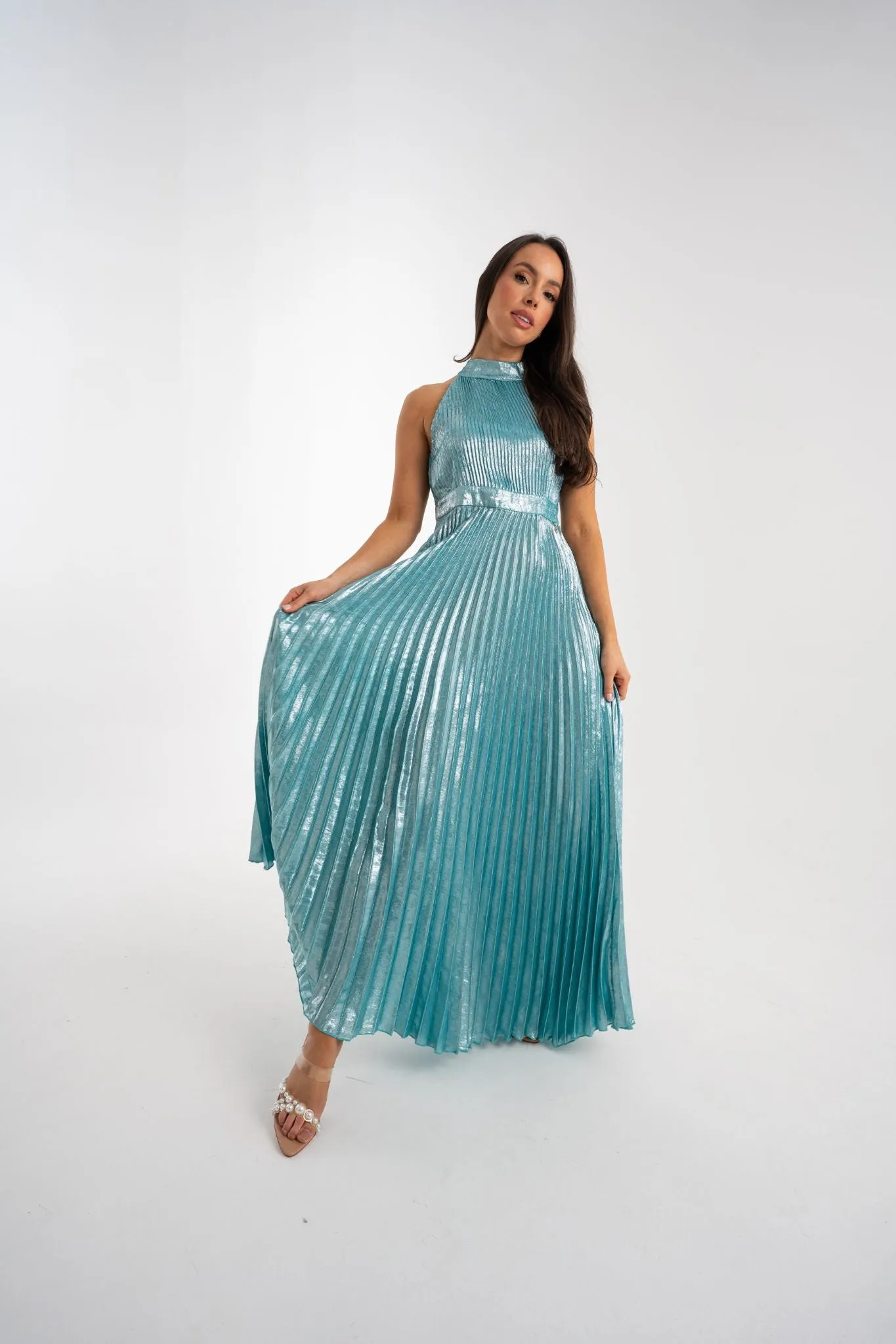 Grace Pleated Dress In Turquoise