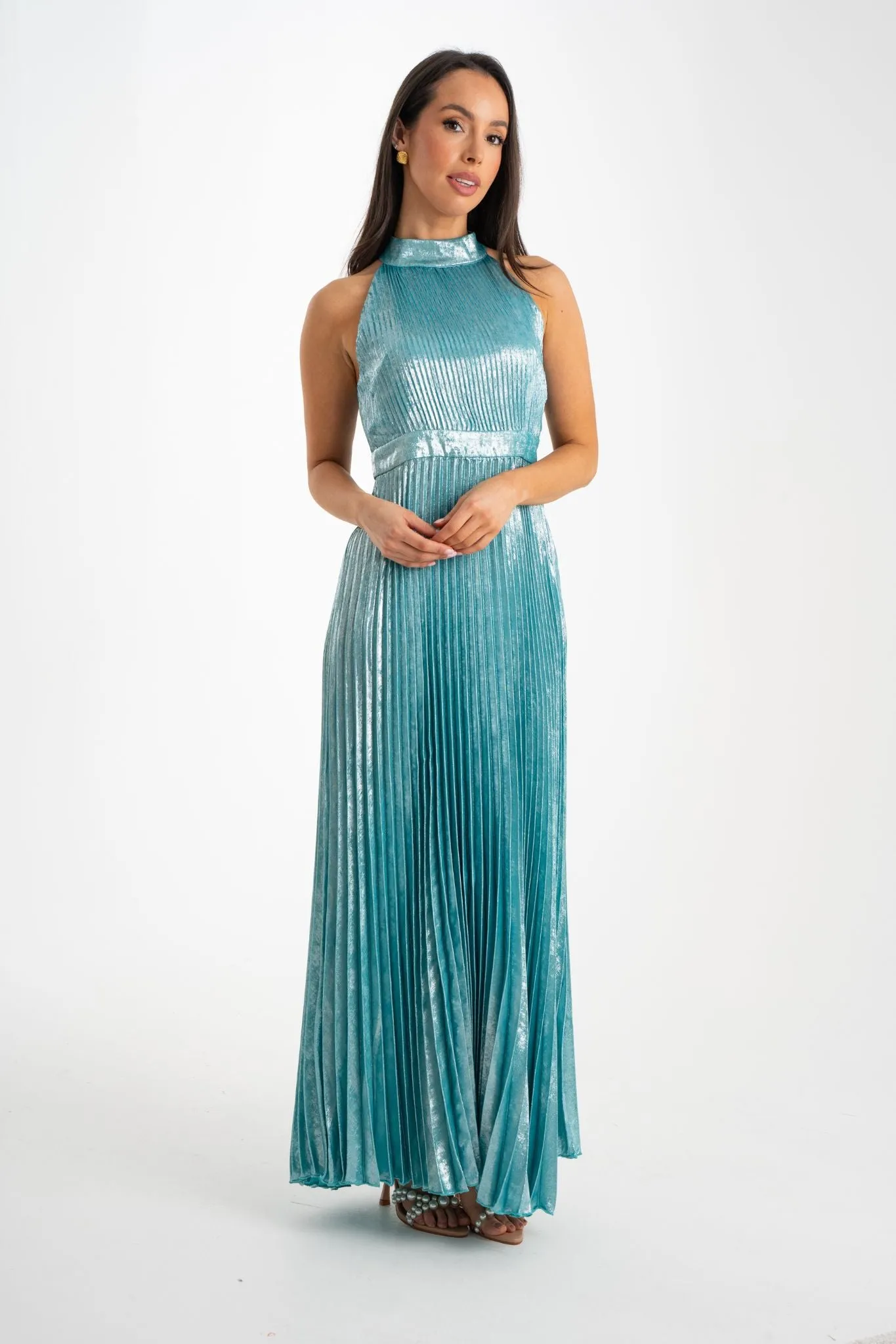 Grace Pleated Dress In Turquoise