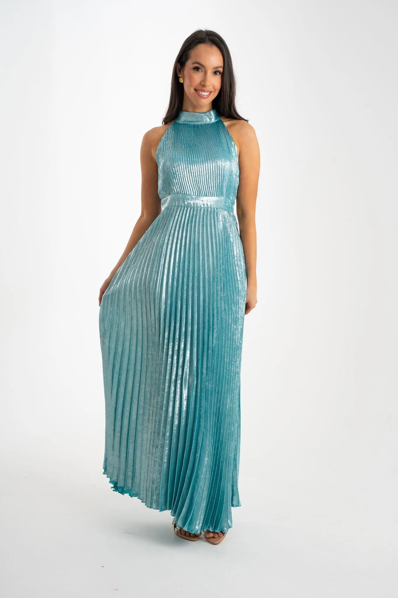Grace Pleated Dress In Turquoise