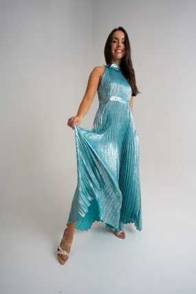 Grace Pleated Dress In Turquoise