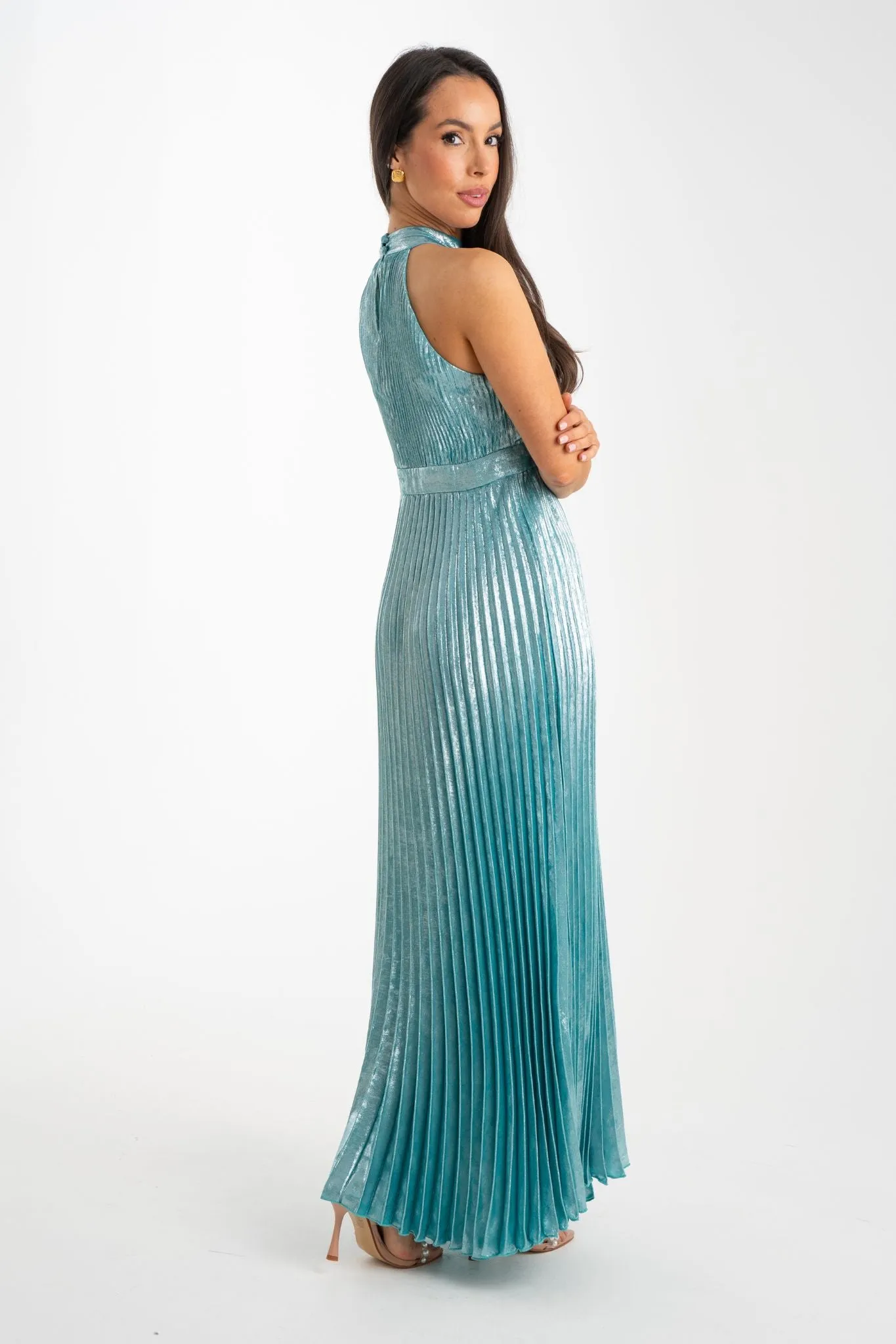 Grace Pleated Dress In Turquoise