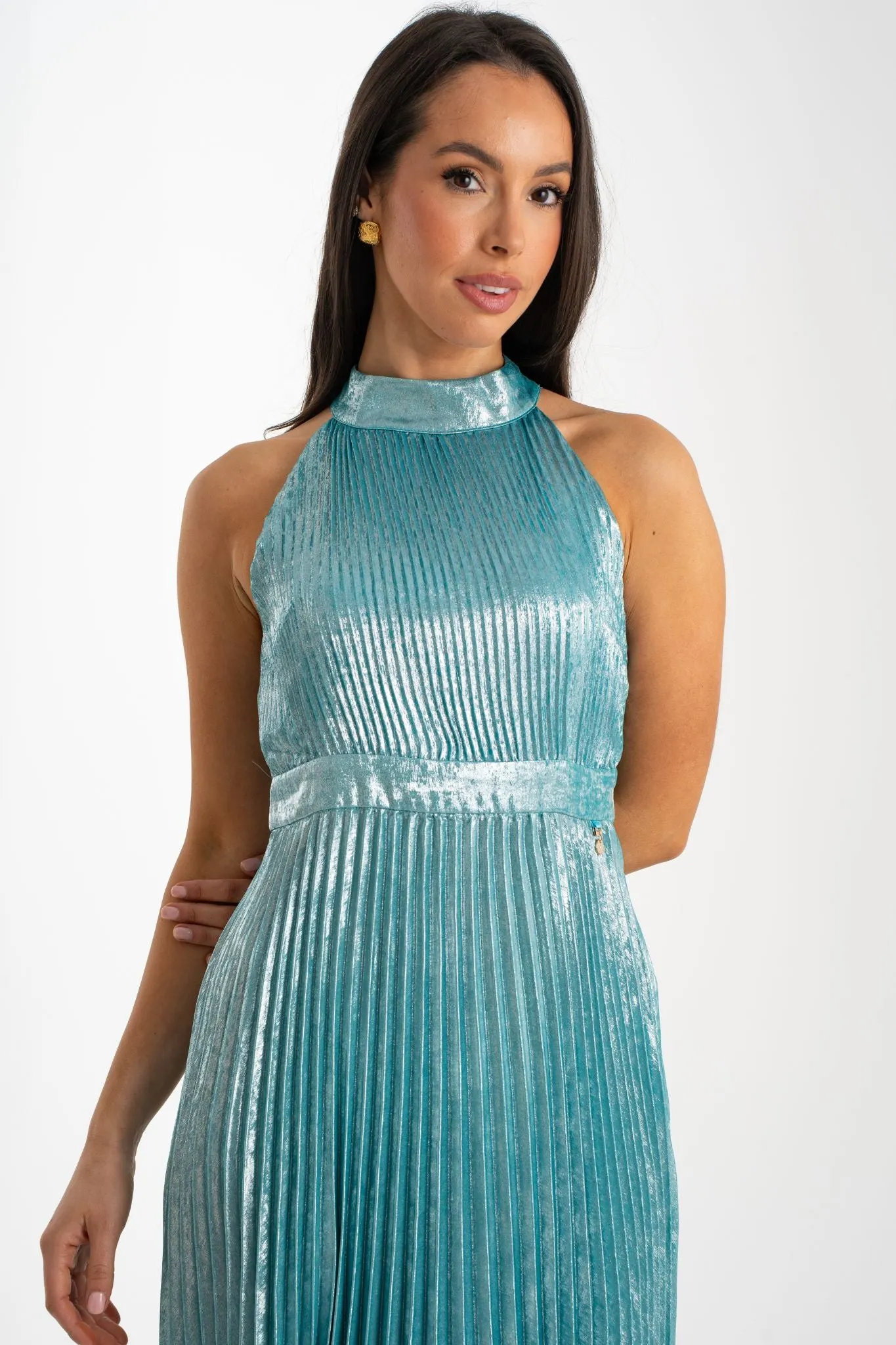 Grace Pleated Dress In Turquoise