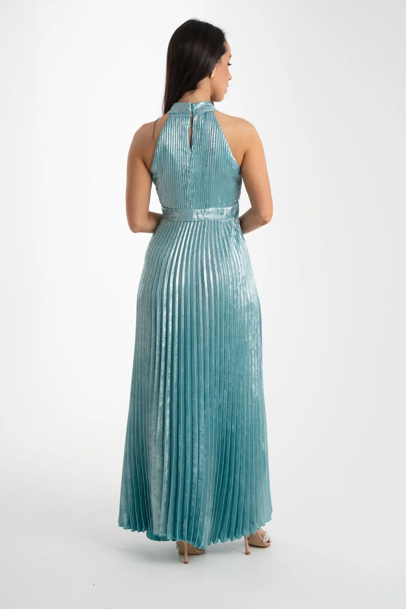 Grace Pleated Dress In Turquoise