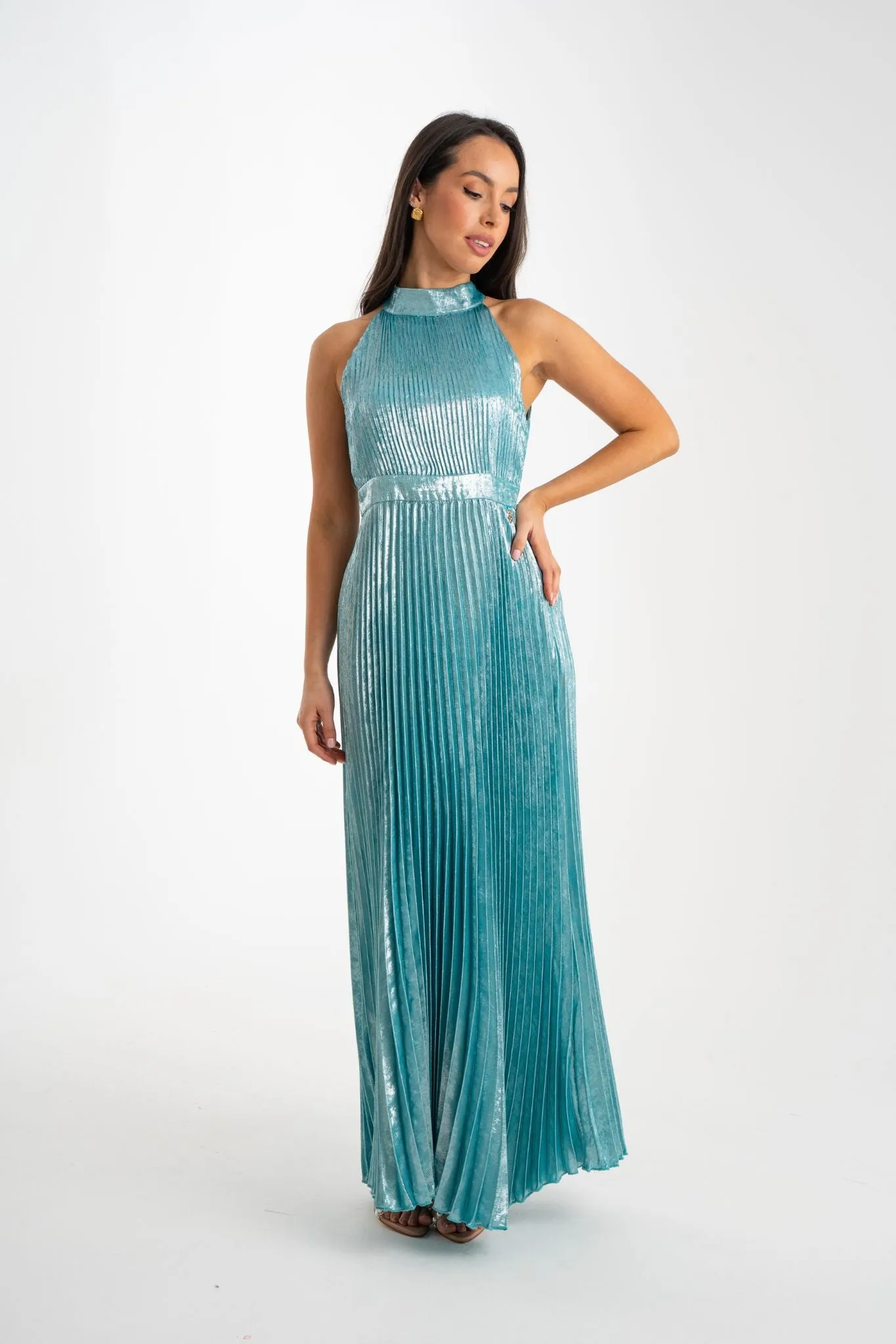 Grace Pleated Dress In Turquoise