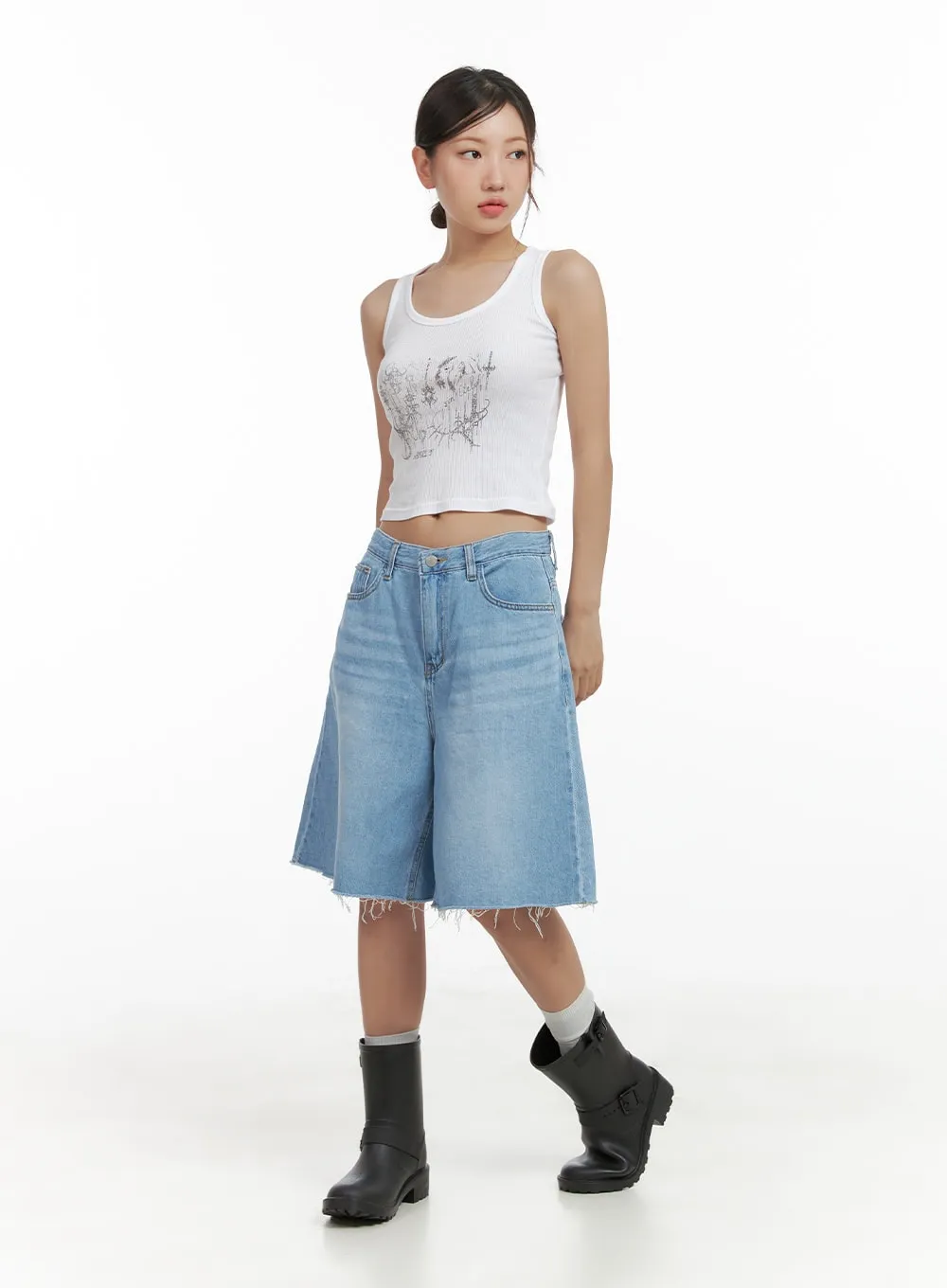 Graphic Cotton Tank Crop Top CL418