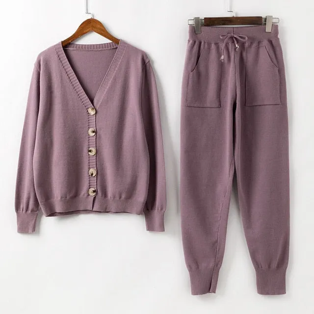 HLBCBG Women Knitted Tracksuit  - Turtleneck Sweater Casual Suit -  2 Piece Set