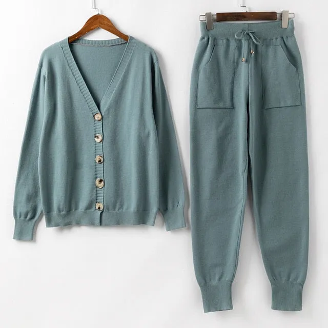 HLBCBG Women Knitted Tracksuit  - Turtleneck Sweater Casual Suit -  2 Piece Set