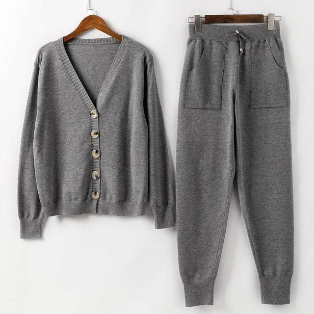 HLBCBG Women Knitted Tracksuit  - Turtleneck Sweater Casual Suit -  2 Piece Set