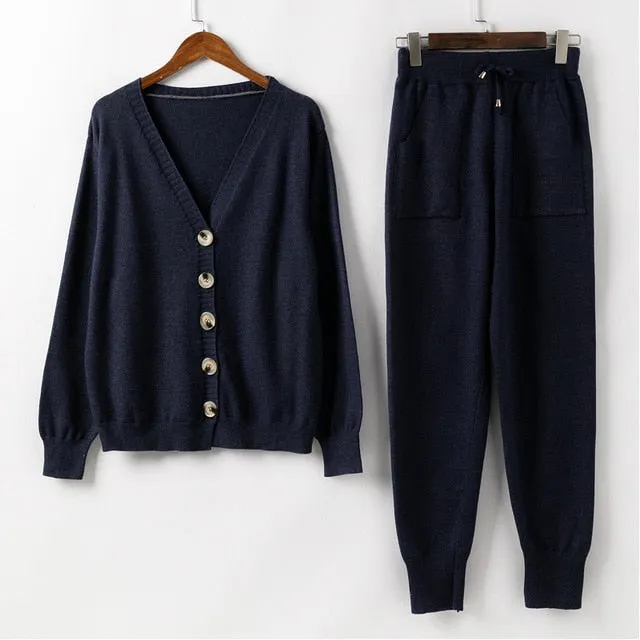 HLBCBG Women Knitted Tracksuit  - Turtleneck Sweater Casual Suit -  2 Piece Set