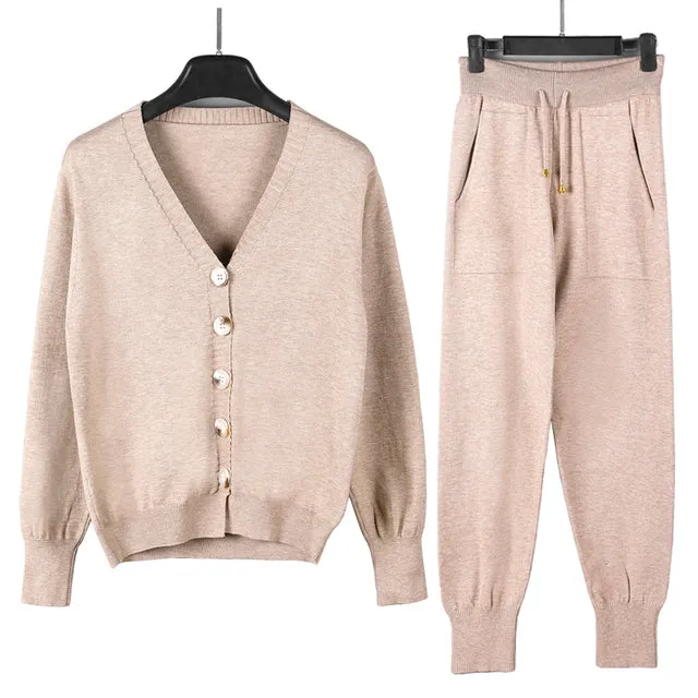 HLBCBG Women Knitted Tracksuit Turtleneck Sweater Casual Suit Autumn Winter 2 Piece Set Knit Pants Sporting Suit Femme Clothing