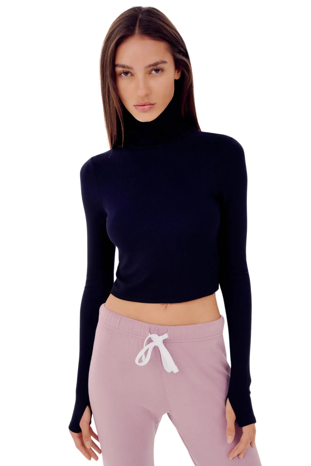 Jackson Rib Cropped Turtleneck, Black