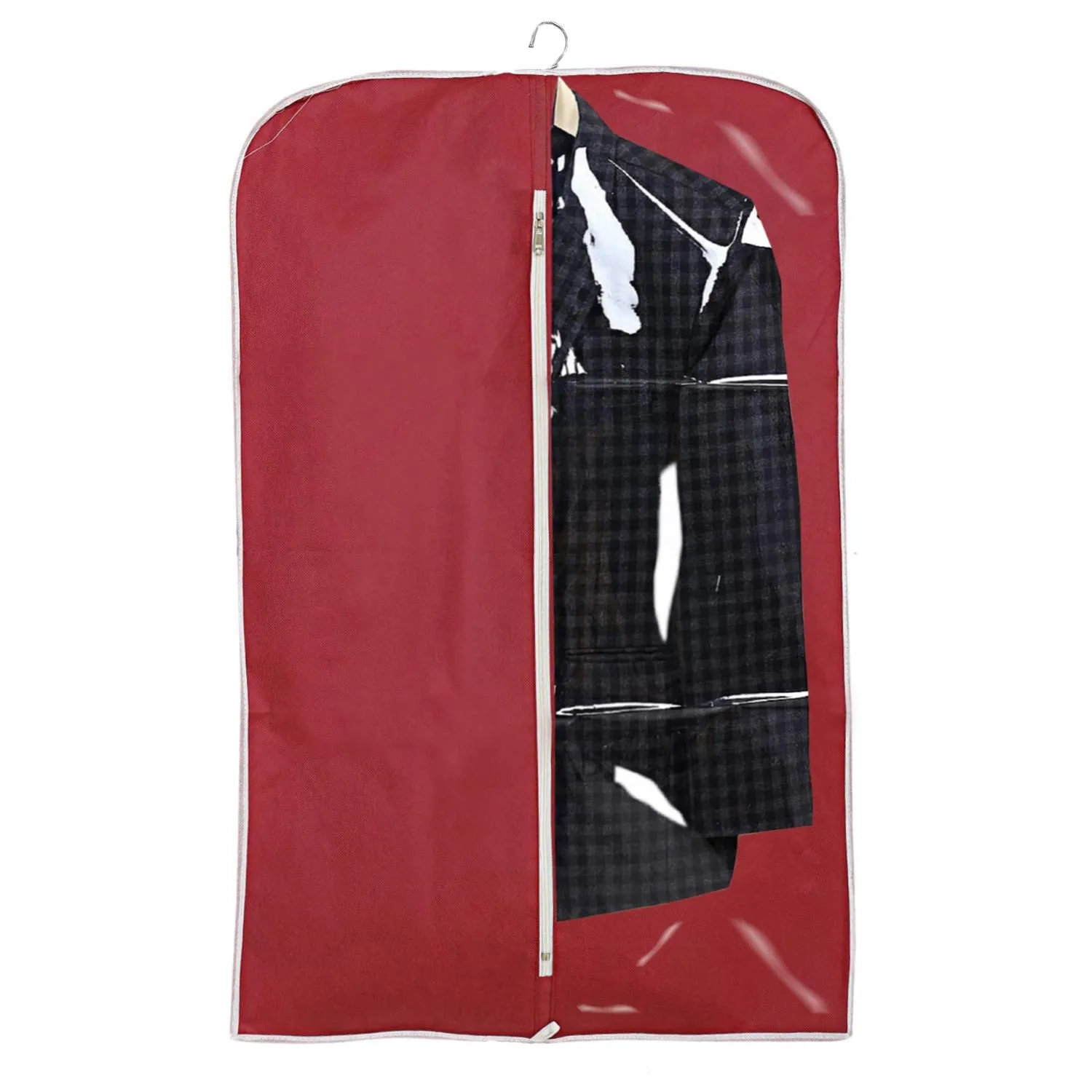 Kuber Industries 8 Pieces Half Transparent Non Woven Men's Coat Blazer Suit Cover (Black & Maroon) -CTKTC041581