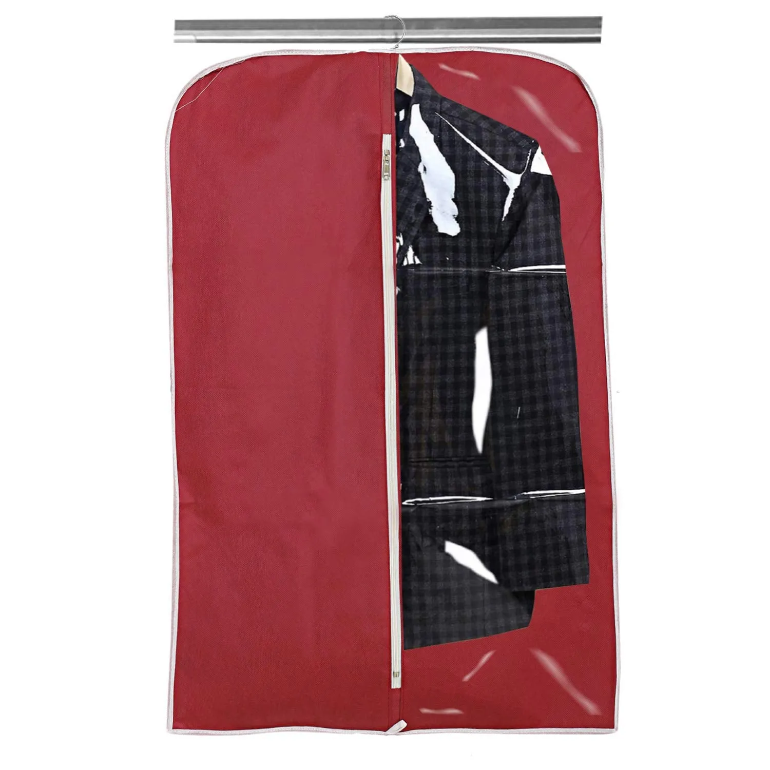 Kuber Industries 8 Pieces Half Transparent Non Woven Men's Coat Blazer Suit Cover (Black & Maroon) -CTKTC041581