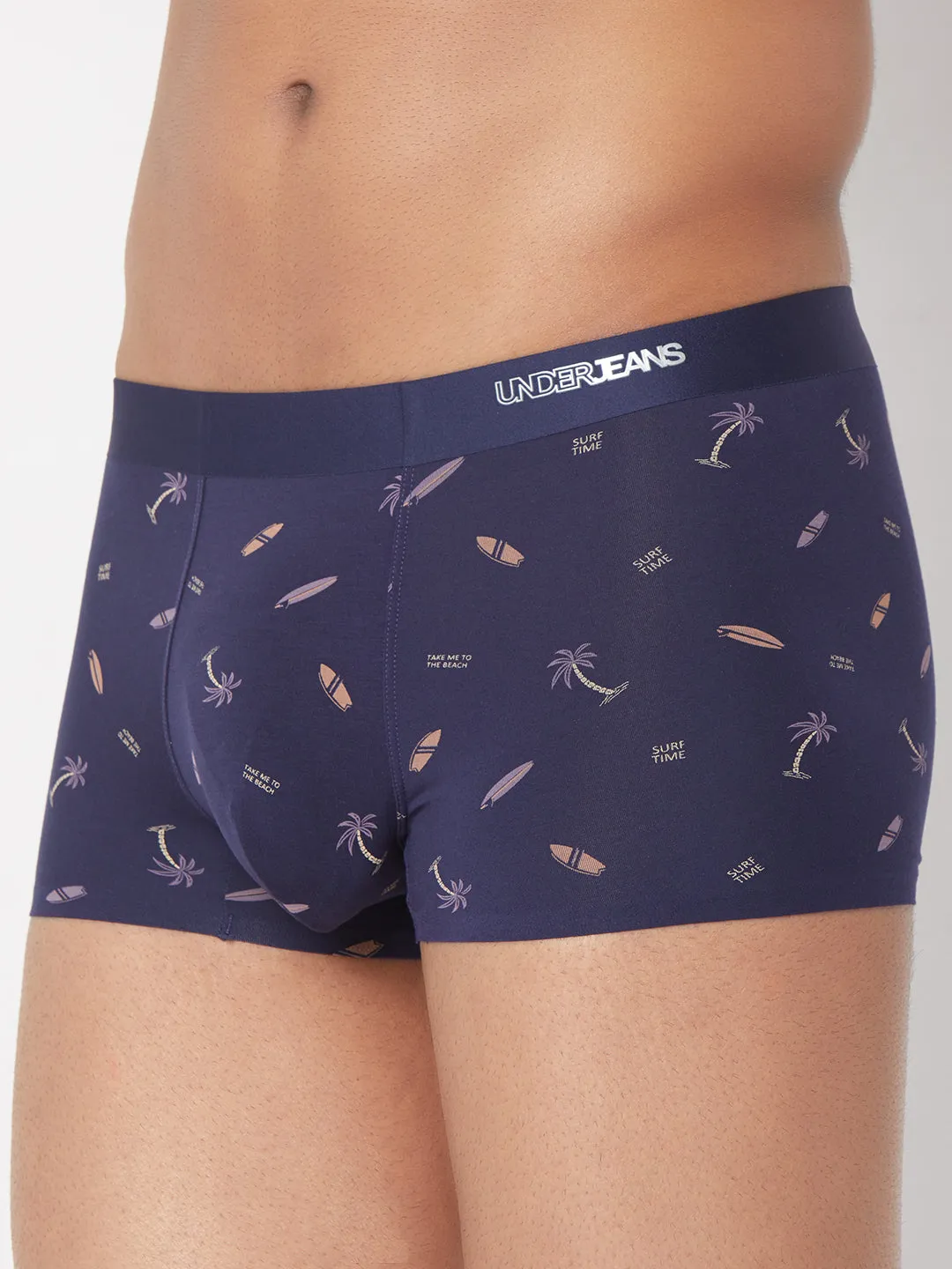 Men Navy Printed Super Premium Bonded Elastic Trunk - Underjeans By Spykar