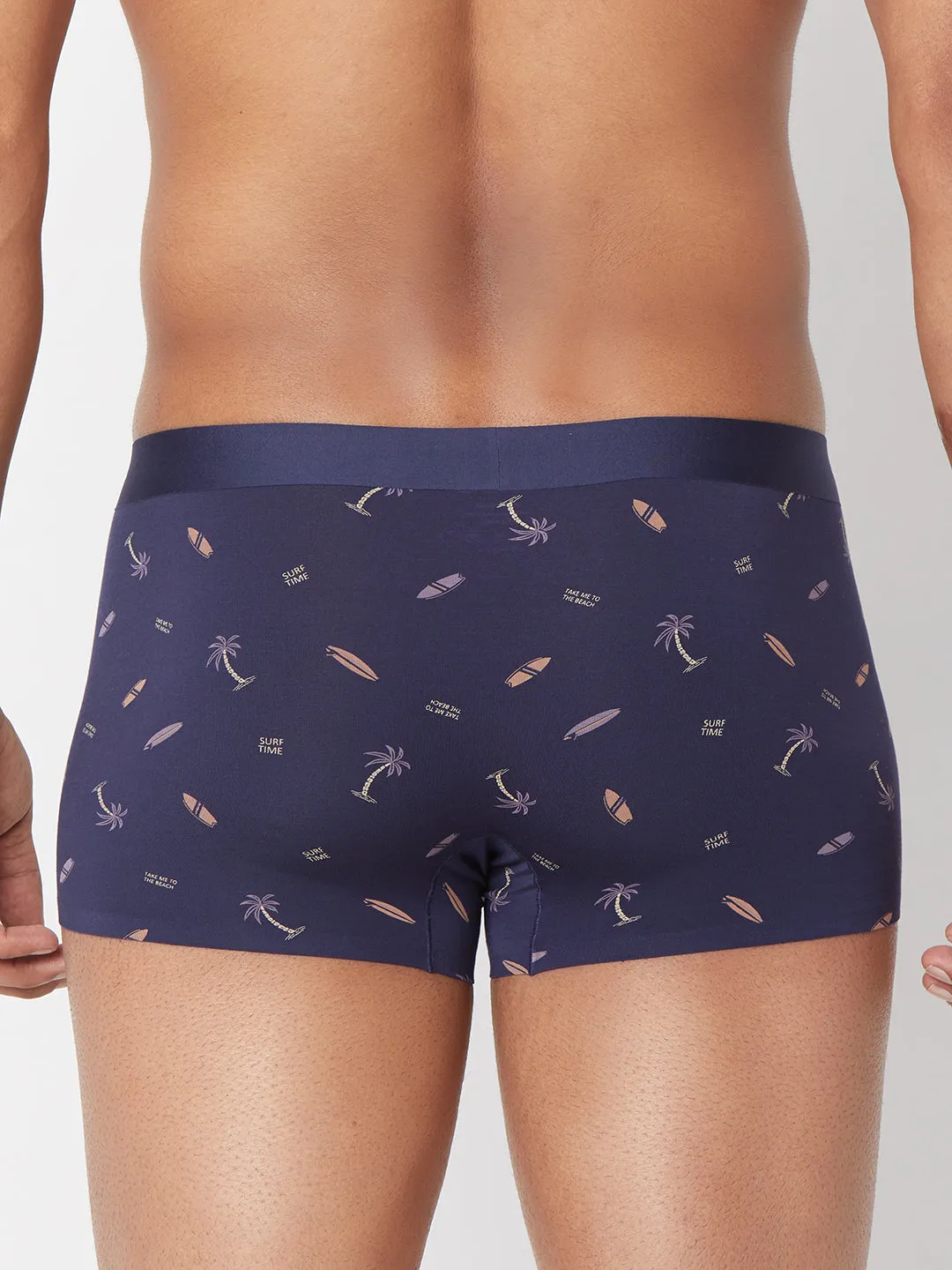 Men Navy Printed Super Premium Bonded Elastic Trunk - Underjeans By Spykar