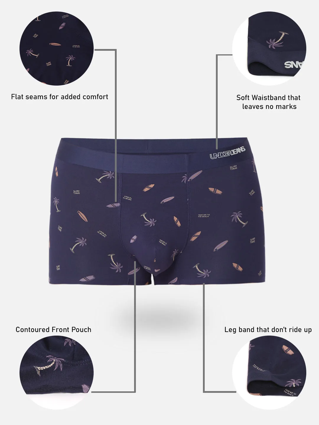Men Navy Printed Super Premium Bonded Elastic Trunk - Underjeans By Spykar