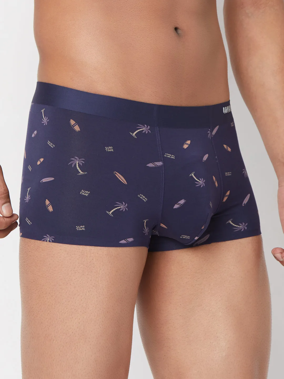 Men Navy Printed Super Premium Bonded Elastic Trunk - Underjeans By Spykar