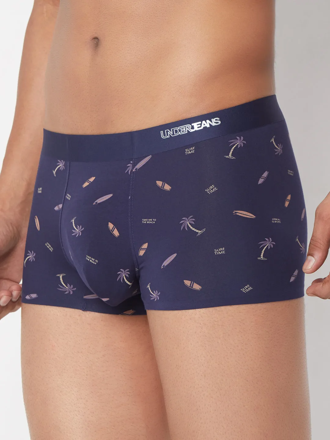 Men Navy Printed Super Premium Bonded Elastic Trunk - Underjeans By Spykar