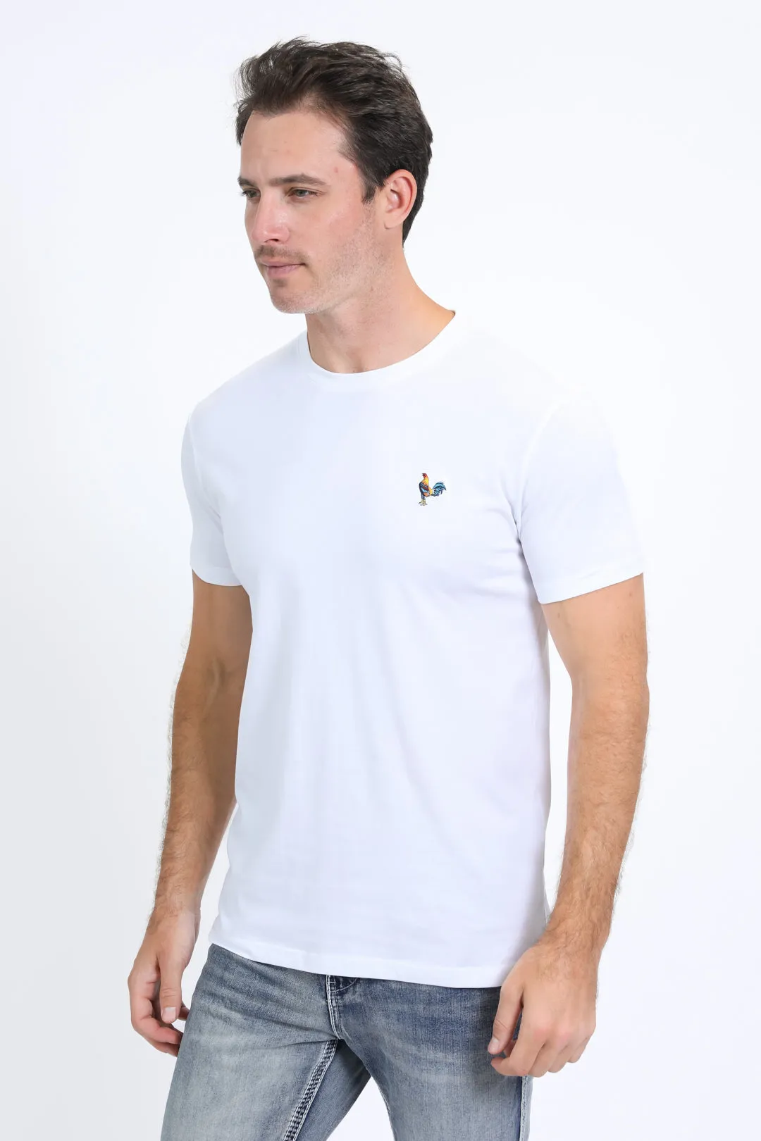 Men's Rooster Logo Cotton White T-Shirt