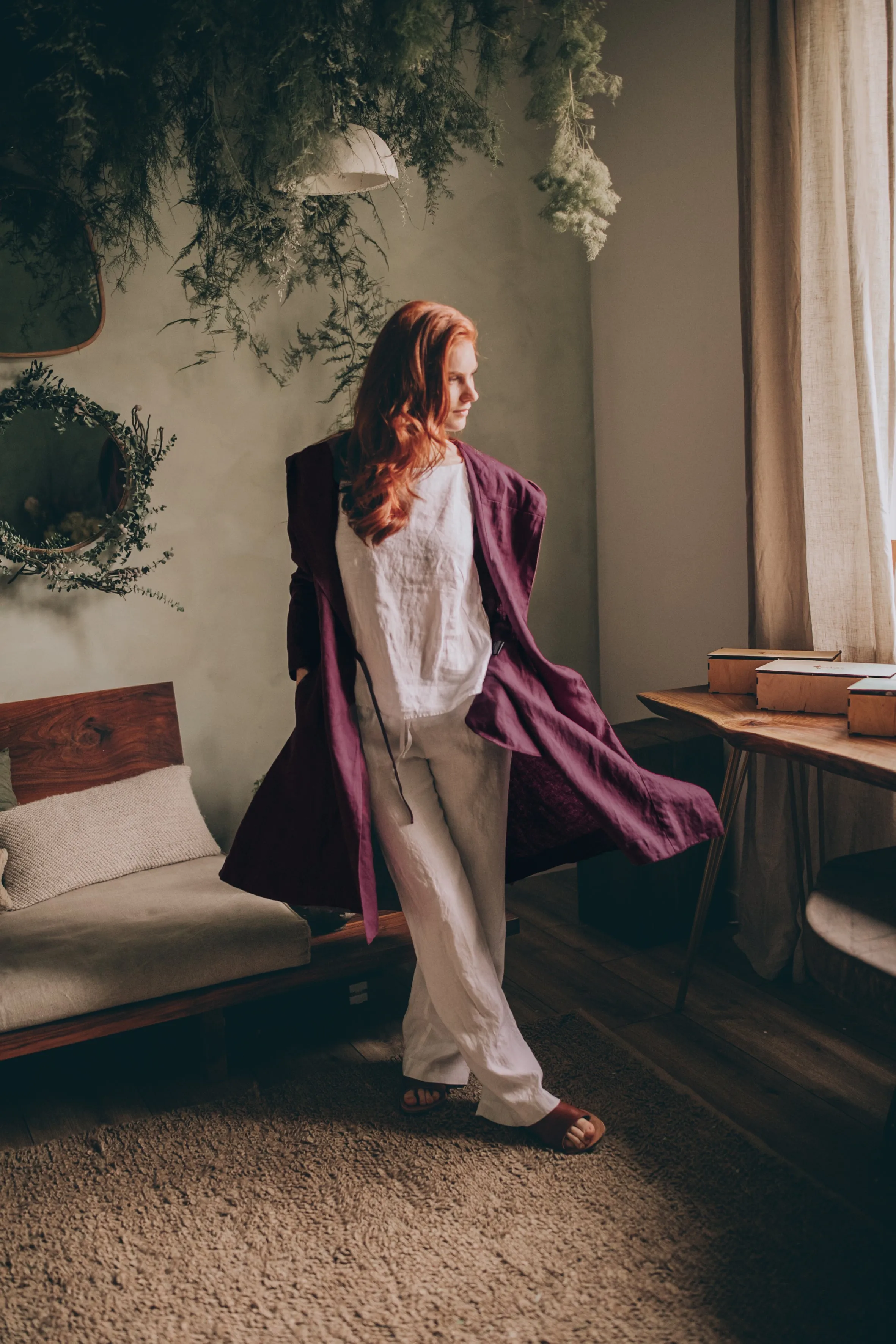 Midi Length Summer Linen Coat