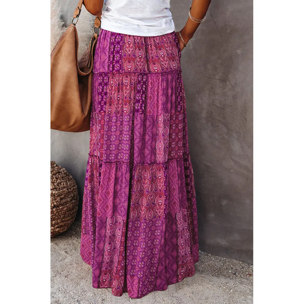 New Bohemian Style Skirt, Loose Fitting Casual High Waisted Long Skirt