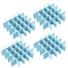 NewFerU Plastic Desk DIY Grid Drawer Dividers Adjustable Tidy Closet Shelf Storage Organizers for Purses,Ties,Tshirts,Pens,Bras,Sock,Underwear,Scarves,Makeup,Kitchen Cutlery Flatware (32pcs Blue)