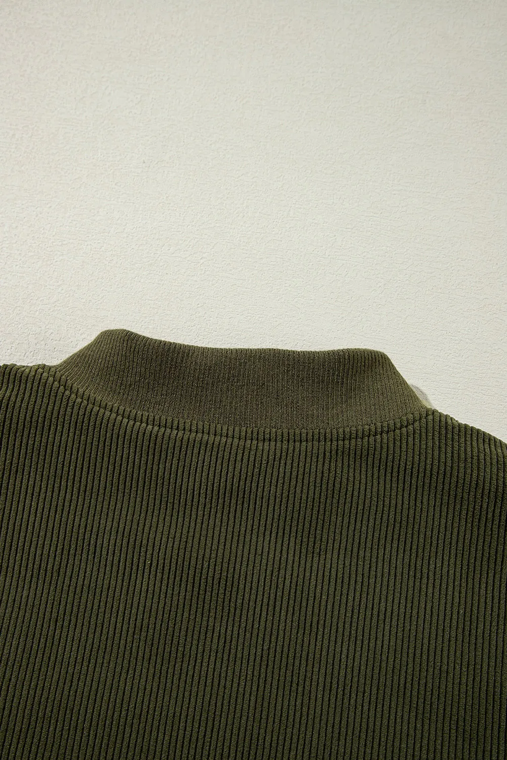 Olive Green & Cream Corduroy Fleece Button Up Varsity Jacket