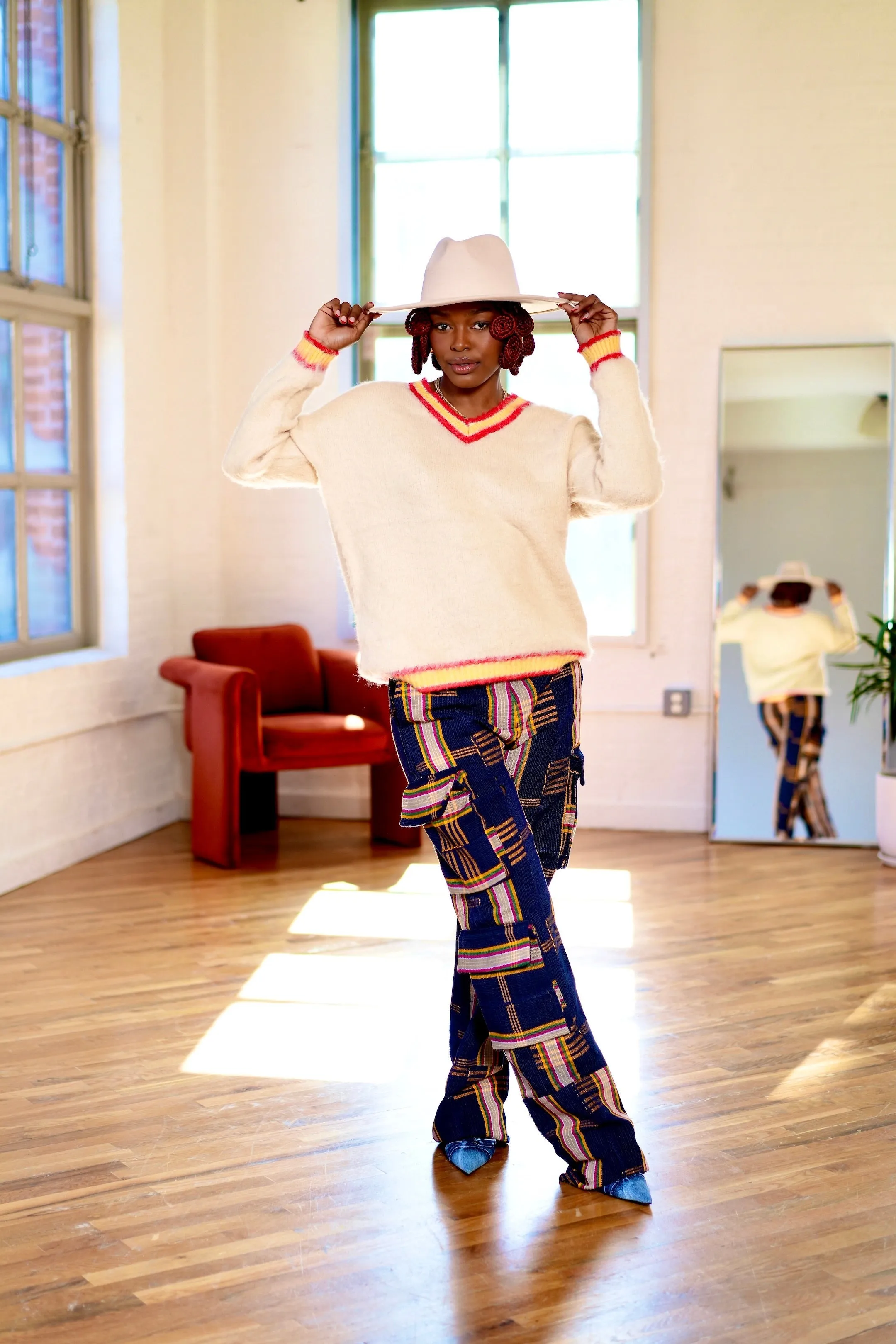 Pre Order:  Aso Oke Cargo Jeans - Dark Blue - DMNJ