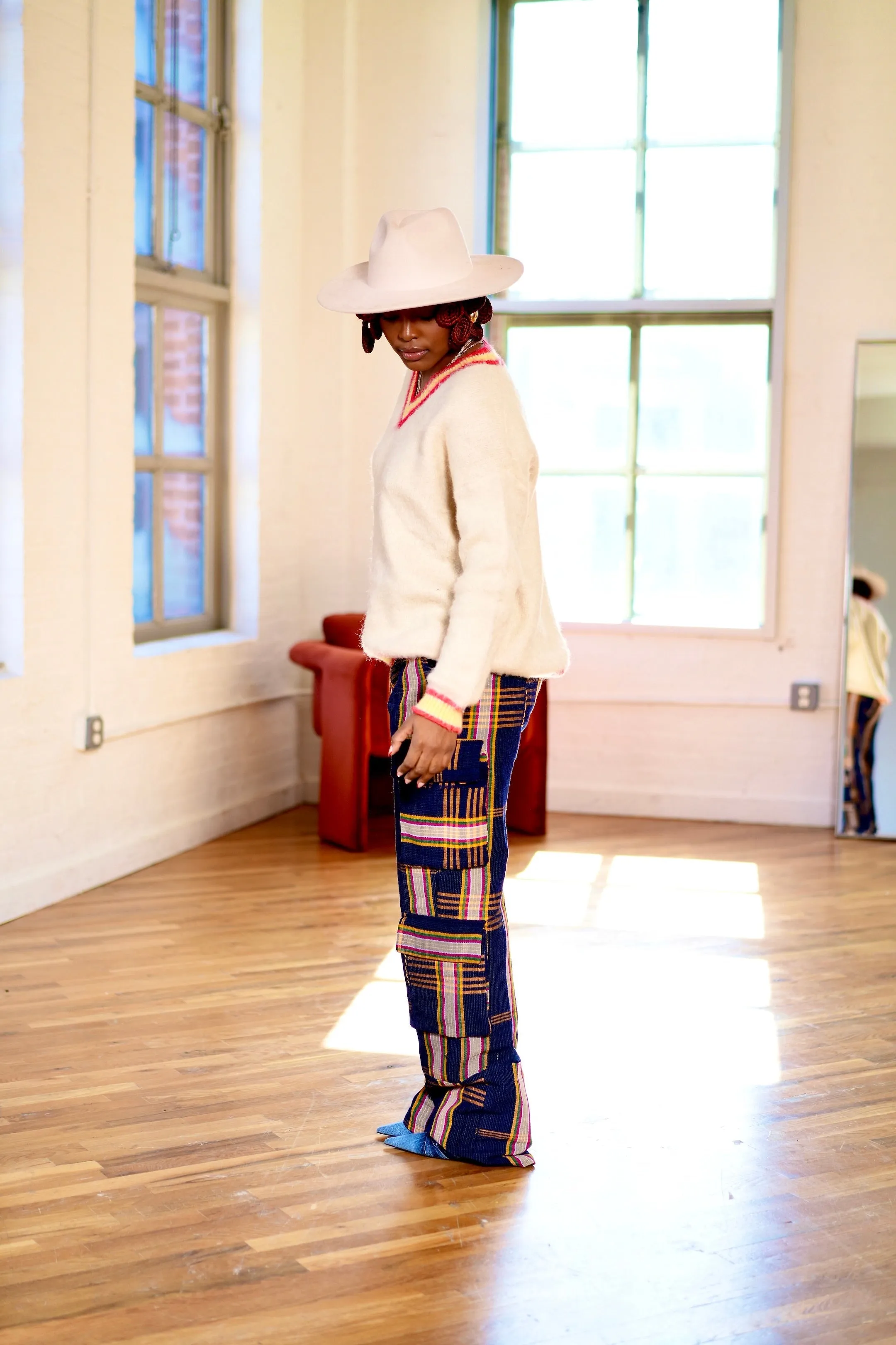Pre Order:  Aso Oke Cargo Jeans - Dark Blue - DMNJ