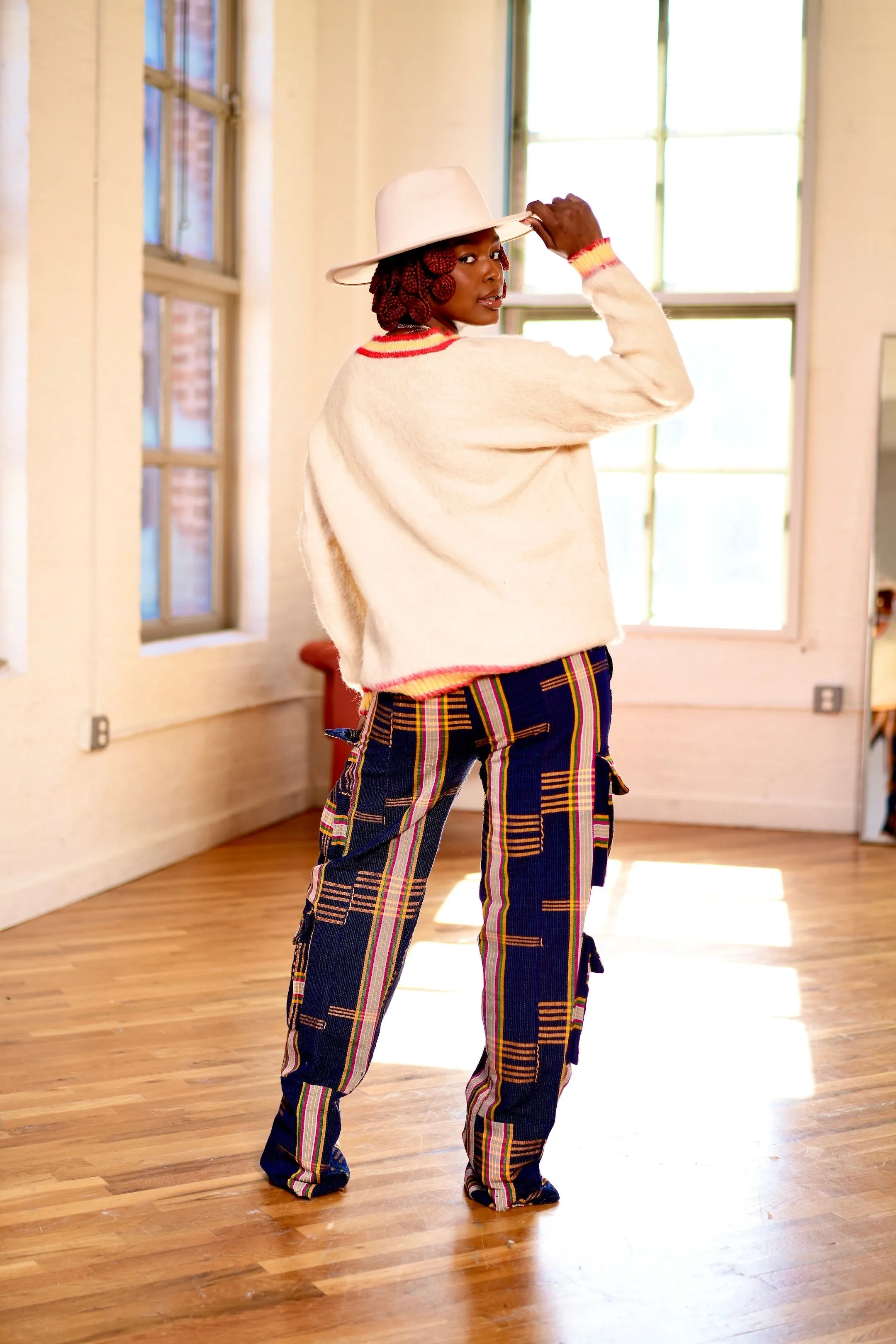 Pre Order:  Aso Oke Cargo Jeans - Dark Blue - DMNJ