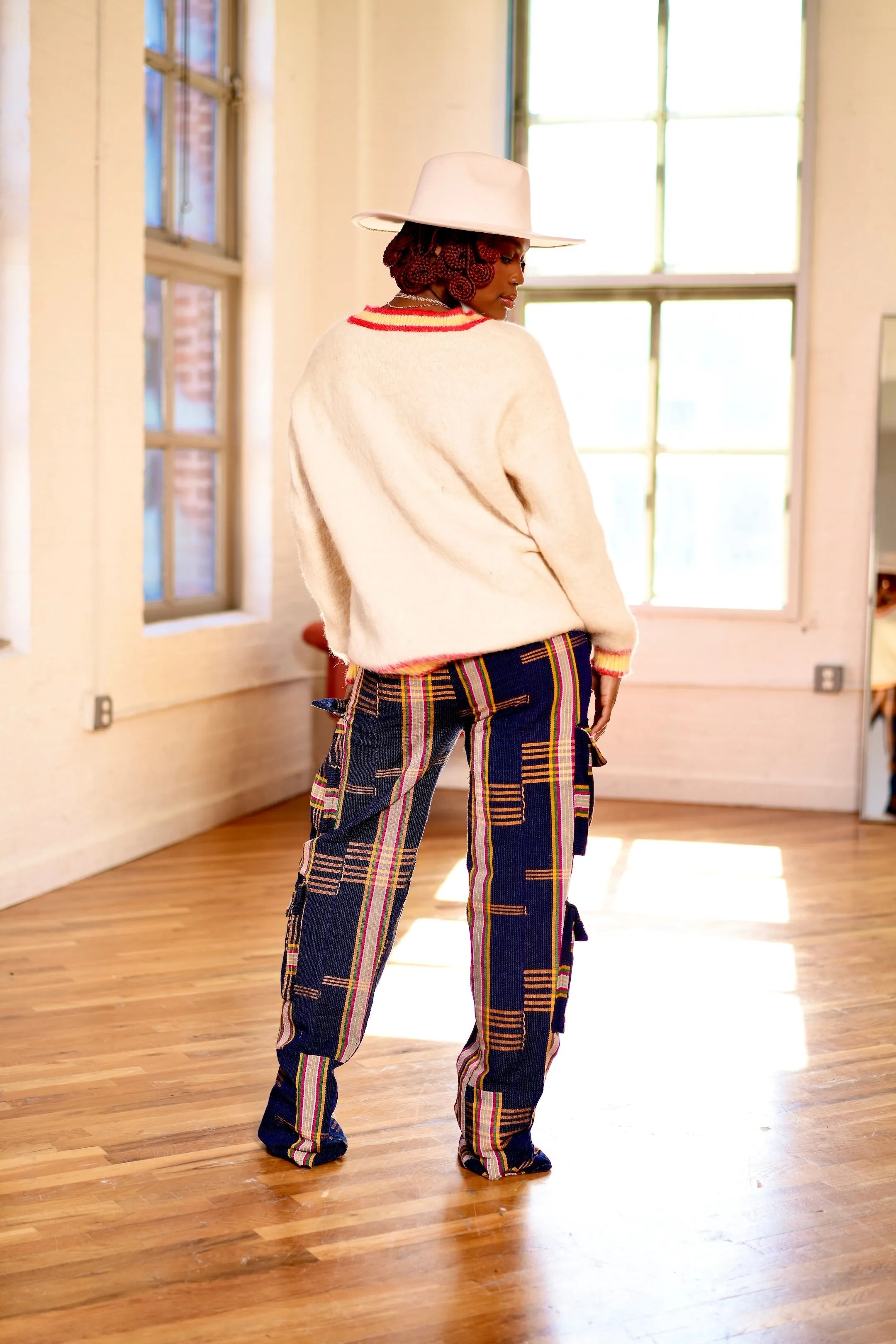 Pre Order:  Aso Oke Cargo Jeans - Dark Blue - DMNJ