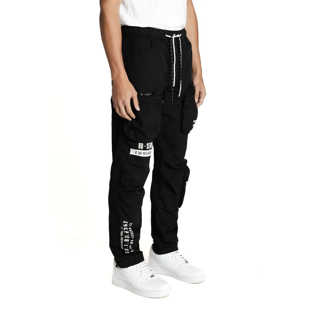 Printed Utility Windbreaker Joggers - Black