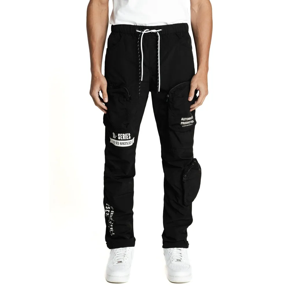 Printed Utility Windbreaker Joggers - Black