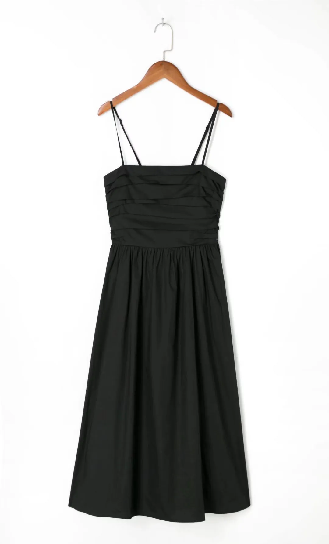 Retro Solid Color Outer Wear Underwear Slim Waist Elegant Dress Summer Pleated Suspender Midi Dress