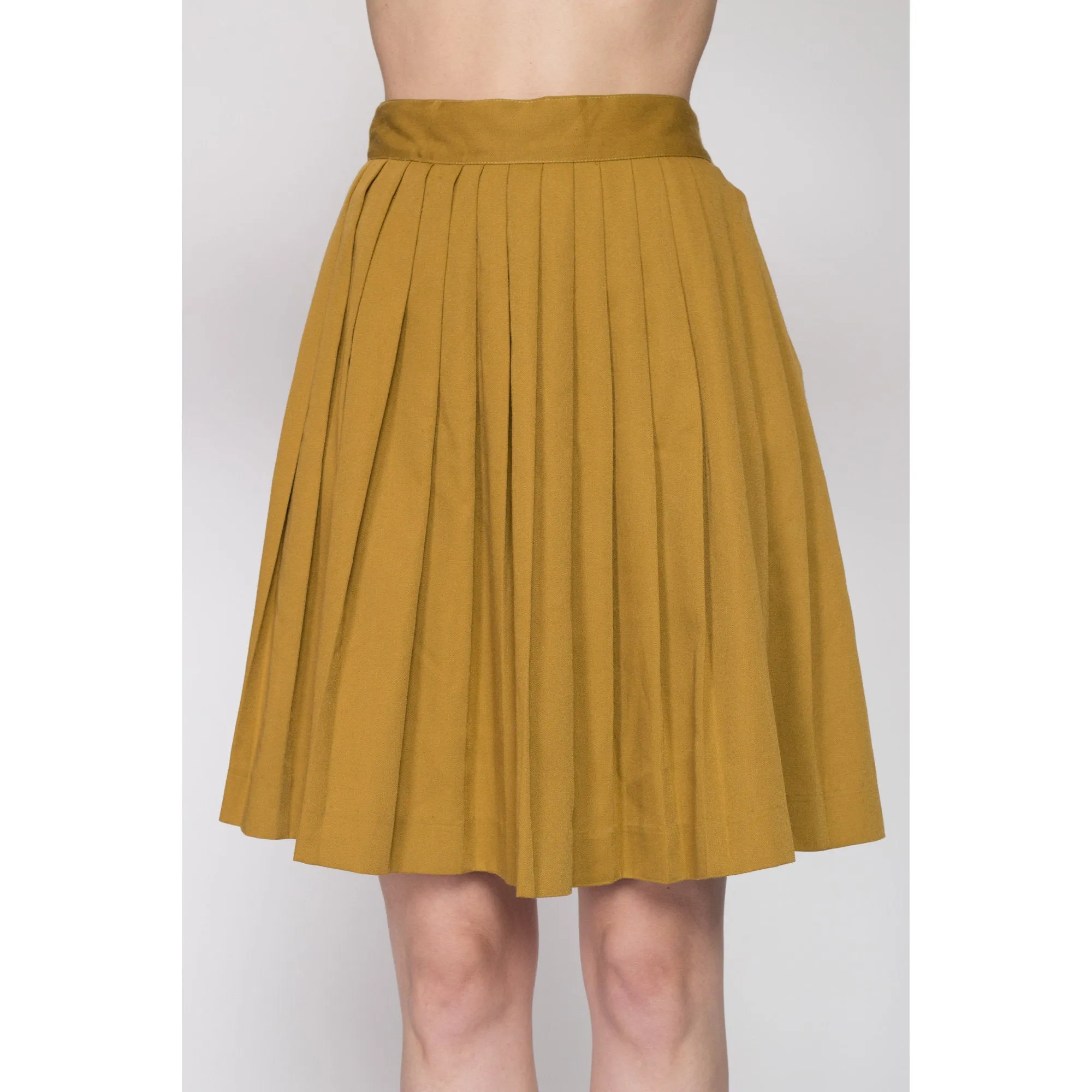 Small 80s Mustard Yellow Pleated Mini Skirt 25.5"