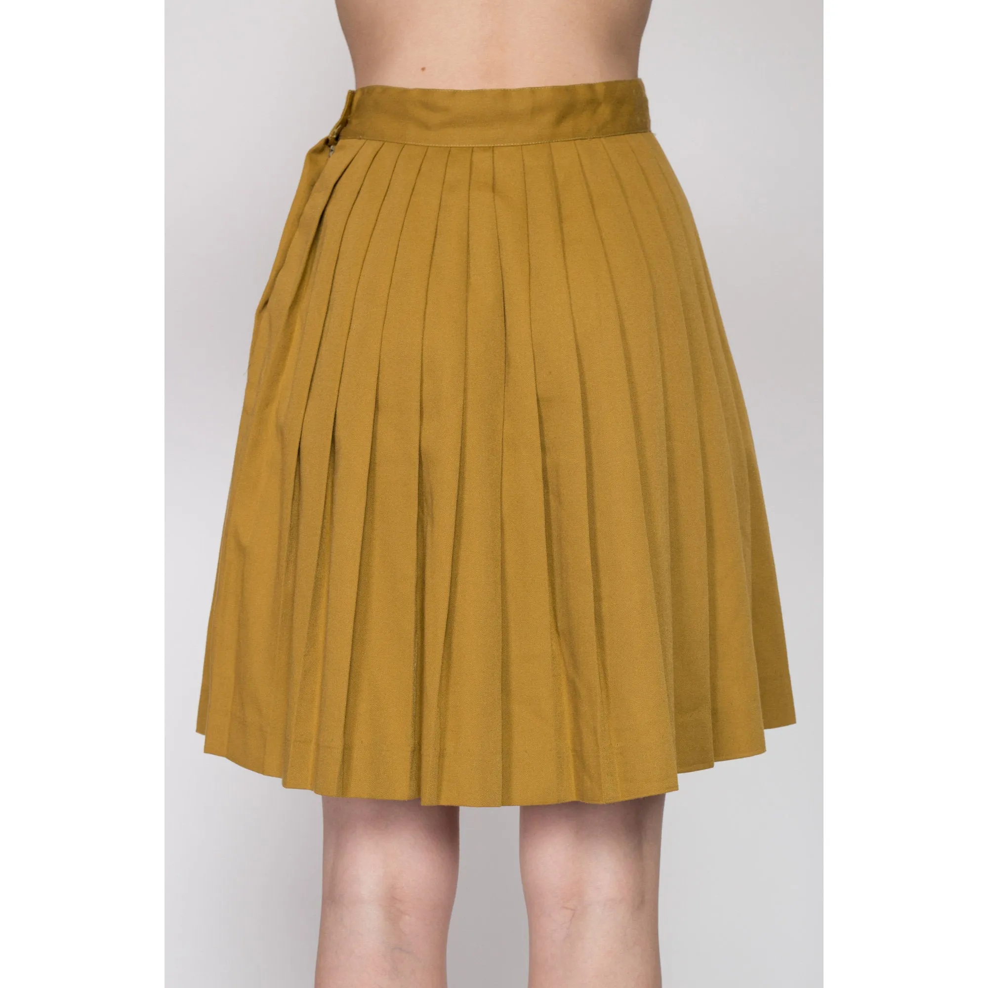 Small 80s Mustard Yellow Pleated Mini Skirt 25.5"
