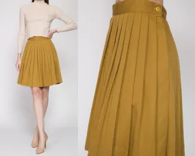 Small 80s Mustard Yellow Pleated Mini Skirt 25.5"