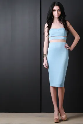 Strapless Crop Top And Pencil Skirt Set